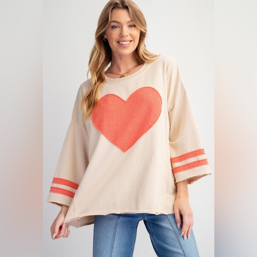 Easel Cream Sweater with Red Heart